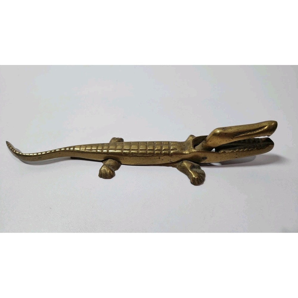 Vintage Brass Alligator Nutcracker Crocodile Figurine Heavy Metal Decor 7.75"